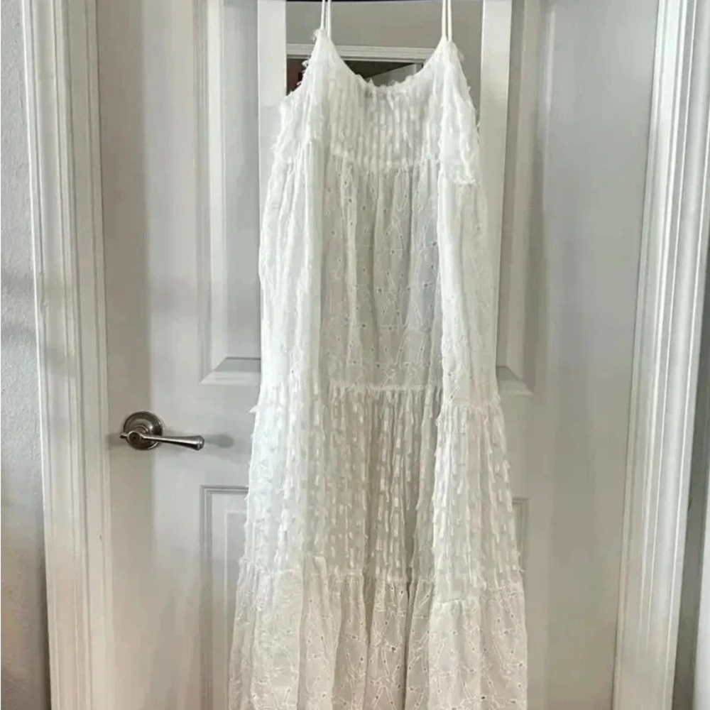 Zara White Midi Dress Eyelet Embroidered Lace - Picture 2 of 3